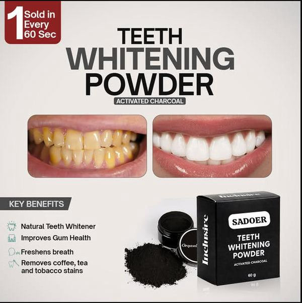 Organic Teeth Whitening Powder with Activated Charcoal 60 gm (100% Organic)